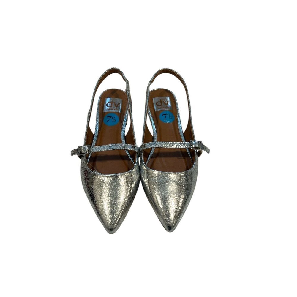 Dolce Vita Mary Jane Slingback Flats Silver chic minimalist Kitten Heel …